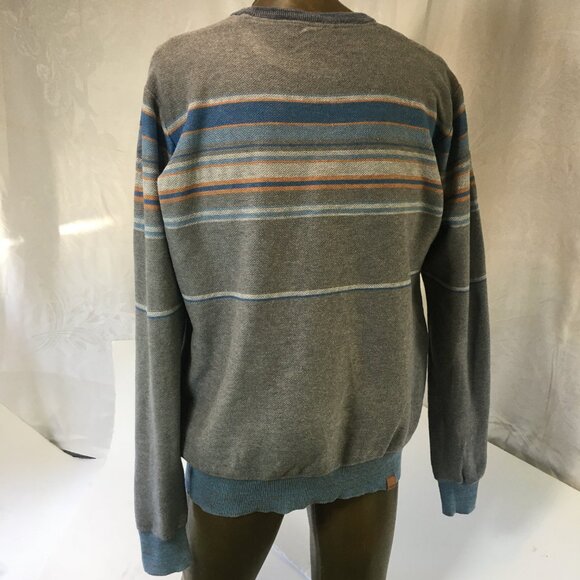 Bench Men's Blue Gray Yellow Stripe Crew Neck Sweater Size L Large Tight Knit - Picture 15 of 16